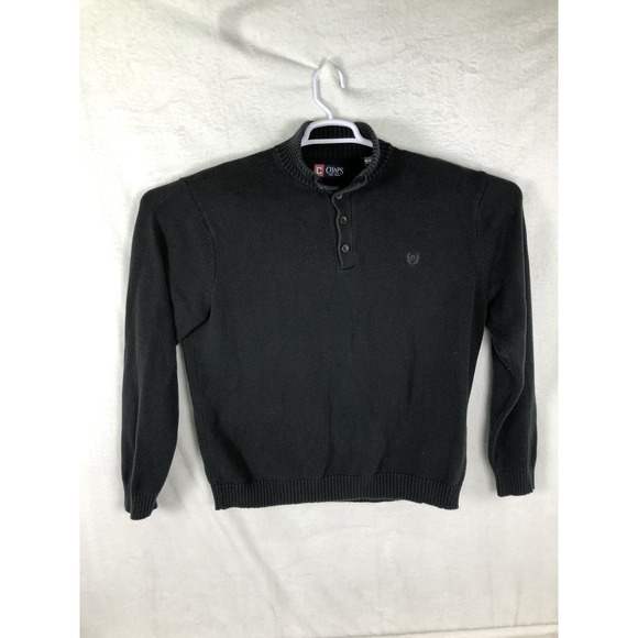 Chaps Sweater Mens XL Black Cotton Button Henley Pullover Crewneck Classic Logo - Picture 1 of 4